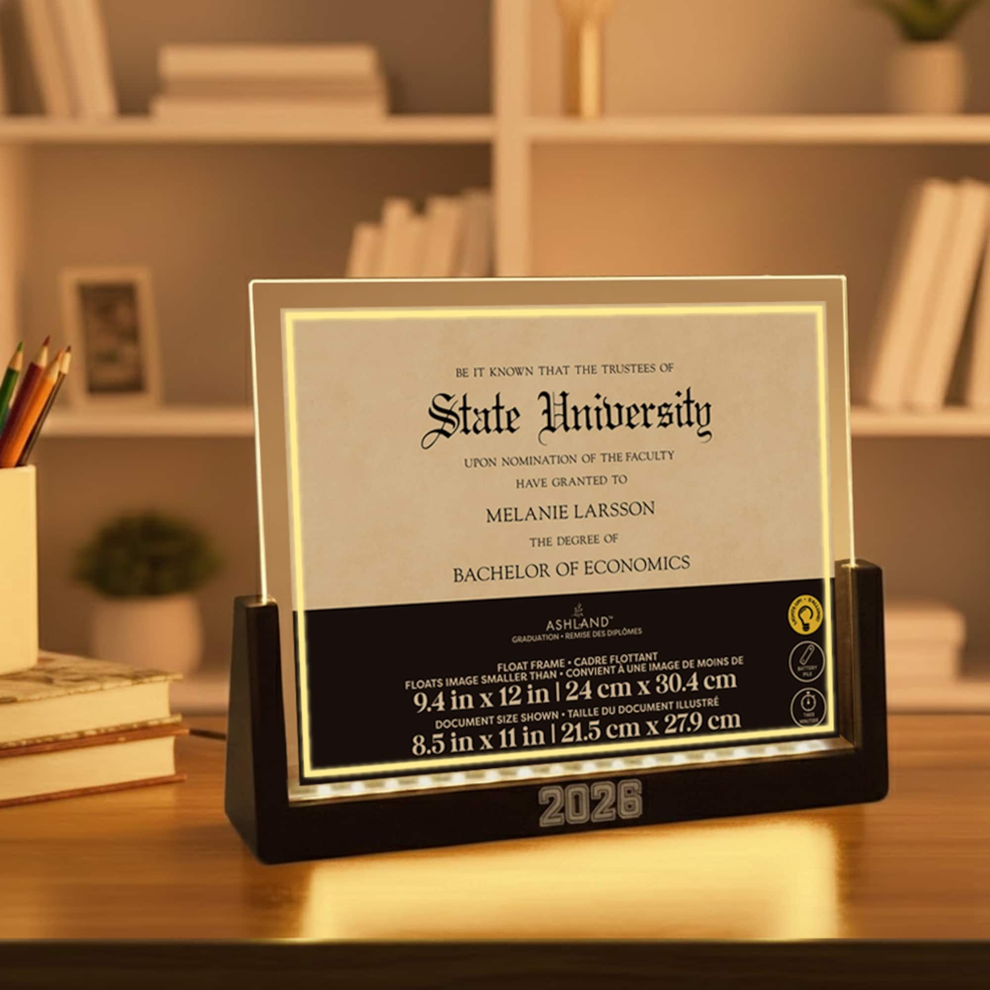 8.5" x 11" Light-Up 2026 Document Float Frame, Graduation by Ashland®